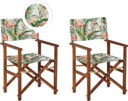 CINE - Tuinstoel set van 2 - Donkerhout/Roze/Flamingo - Polyester