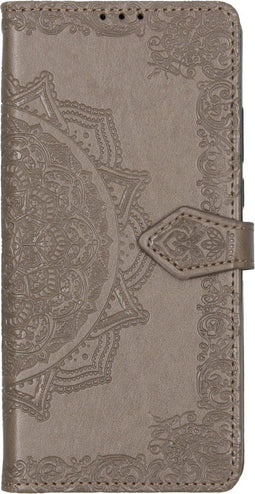 Hoesje Met Pasjeshouder Geschikt voor Motorola Moto G8 Power Lite - Mandala Bookcase - Grijs