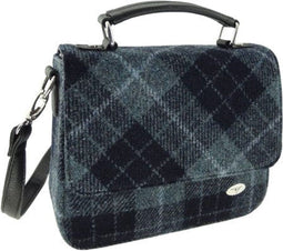 Schoudertas Thurso Zwart Grijs Tartan - 23x24x9 - Harris Tweed - Glen Appin of Scotland