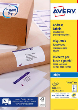 Avery - Etiket avery j8159-100 63.5x33.9mm wit 2400 stuks