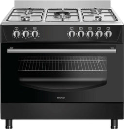 Wiggo WO-E905R - Gasfornuis - 5 Kookzones - 7 Ovenstanden - Wokbrander - Zwart RVS