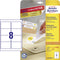 Avery L4745REV-25 - Afneembare Etiketten 96x63,5mm - 200 stuks - Wit