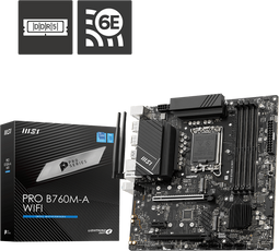 MSI PRO B760M-A WiFi - Micro-ATX Moederbord - Intel LGA 1700 - 4x DDR5 - 192 GB Maximum Geheugen - Wi-Fi 6 (802.11ax) - Bluetooth 5.3