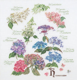 Thea Gouverneur - Borduurpakket met telpatroon - 3067A - Voorgesorteerde DMC Garens - Hortensia - Aida - 44 cm x 46 cm - DIY Kit