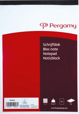 Pergamy schrijfblok, 60 g/m², ft A5, 100 vel, geruit 5 mm