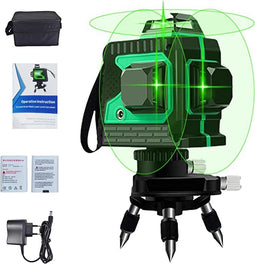 Kruislijnlaser groen 3D 12 laserlijn 3 x 360° zelfnivellerend horizontaal en verticaal kruis superst