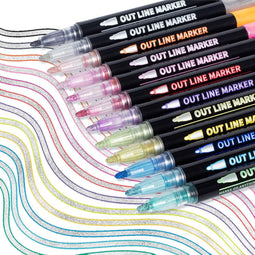 Glanzende Magische Pennen - 2 voor de prijs van één - 12 kleuren - Dubbele lijnen - Metalen pennen - Glitterpennen - Contourmarkering voor Handbelettering - Kerstkaarten, Gastenboek, Fotoalbum, Doe-het-zelf Plakboekaccessoires,