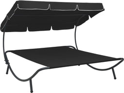 vidaXL - Loungebed - met - luifel - zwart