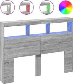 vidaXL - Hoofdbordkast - met - LED-verlichting - 140x17x102 - cm - grijs - sonoma