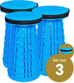 Opvouwbare kruk extra strong vol blauw per 3 - telescopische kruk - 250 kg - inklapbare kruk - draagbaar - kampeerstoel - opstapkrukje
