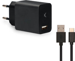 Ksix 12 W - Wandlader - USB-A + 1 m USB-A naar USB-C kabel - Zwart