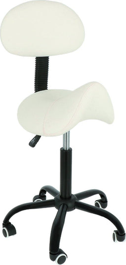 Alora zadelkruk met rugleuning - Tabouret – wit - kruk – kapperskruk