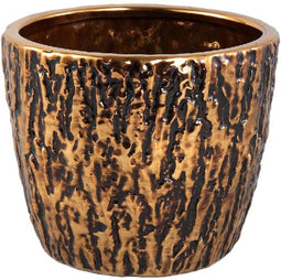PTMD Vienna Gold Glazed Ceramic Pot Round Black Lines L
