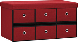 vidaXL - Opbergbank - inklapbaar - 76x38x38 - cm - kunstlinnen - wijnrood