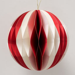 Papieren kerstbal - wit - rood- 12,7 cm - Boltze