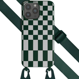 Selencia Hoesje Geschikt voor iPhone 15 Pro Max Hoesje Met Koord - Selencia Siliconen design hoesje met afneembaar koord - Groen / Irregular Check Green