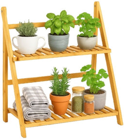 Ceruzo Plantenrek Bamboe - 2-Laags Plantenstandaard - 50x28x54 cm - Naturel