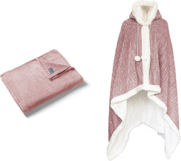 Linnick Flanel Fleece Deken + Hoodie met Capuchon Croco - rosé - 140x200cm - 130x180cm - Plaid