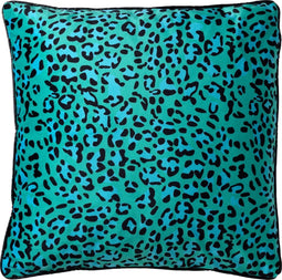 Dutch Decor BENDT - Sierkussen 45x45 cm - spearmint - groen - blauw - zwart - luipaard patroon - velvet stof - Inclusief binnenkussen