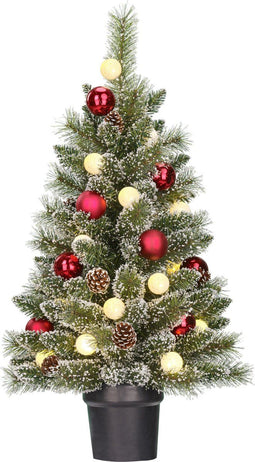 Black Box Trees Kaprun - Kunstkerstboom met LED Verlichting - H90 x Ø51 cm Groen Frosted Rood
