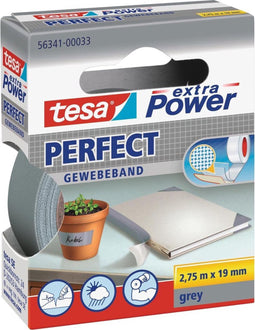 tesa PERFECT 56341-00033-03 - Textieltape - extra Power - Grijs (2.75 m x 19 mm)