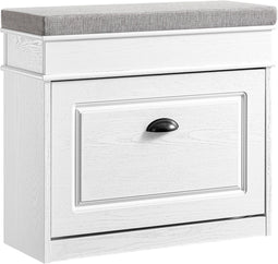 SoBuy FSR82-K-WG - Schoenenkast entreebank - Schoenenopbergkussen en toiletzitting - Wit antiek houteffect