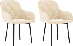 vidaXL - Eetkamerstoelen - 2 - st - fluweel - crèmekleurig