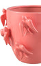 PTMD Emmelyn Pink Round Ceramic Glazed Pot Birds L