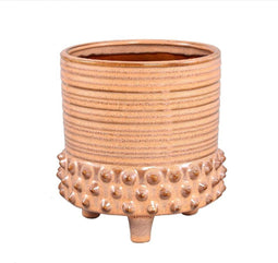 PTMD Ariya Orange Ceramic Dotted Pot On Feet Round L