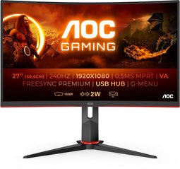 AOC C27G2ZE - Full HD Curved Gaming Monitor - 240Hz - 0.5ms - 27 Inch