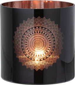 J-Line windlicht Boho - glas - zwart/koper - large