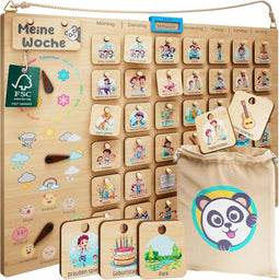 Pandabande PB002 - Houten Weekplanner - Educatief Speelgoed - Natuurkleur