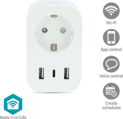Nedis SmartLife Slimme Stekker – Smart Plug – WiFi – Energiemeter & Tijdschakelaar – 3680W – App & Spraak – iOS / Android – 1 Stuk