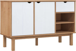 vidaXL - Dressoir - OTTA - 114x43x73,5 - cm - massief - grenenhout - bruin - en - wit