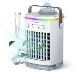 Vulpes Goods® Tech - Mini Airco PRO - Mobiele Airco 4in1 - 4 Windsnelheden 2 Luchtbevochtigingsstanden - Wit