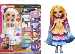 Rainbow High Watercolor & Create Modepop - Bruine ogen - Inclusief 6 uitwasbare waterverfpoeders - Wit