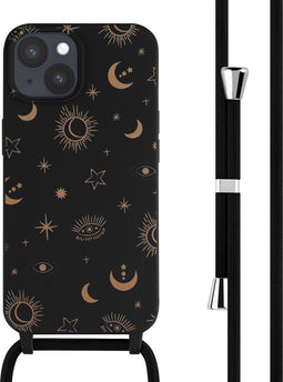 imoshion Hoesje Geschikt voor iPhone 15 Hoesje Met Koord - imoshion Siliconen design hoesje met koord - Zwart / Sky Black