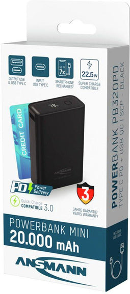 Ansmann PB222PD - Powerbank 20000 mAh - USB PD 3.0 Quick Charge 2.0 - Wit