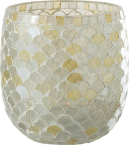 J-Line windlicht Mozaiek - glas - wit/lichtgeel - large