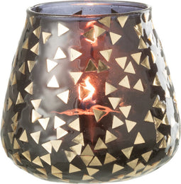 J-Line windlicht Driehoek - glas - zwart/goud - medium - 2 stuks