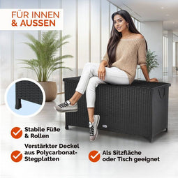 Casaria Kussenbox - Polyrotan - Waterdicht - Zwart