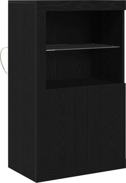 vidaXL - Dressoir - met - LED-verlichting - Zwart - Eiken - 60,5x37x100 - cm