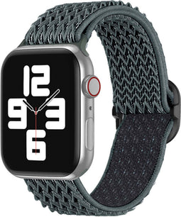 imoshion Elastisch nylon bandje - Geschikt voor Apple Watch 1, 2, 3, 4, 5, 6, 7, 8, 9, 10 (42 mm), SE - 38/40/41 mm - Donkergrijs - One Size