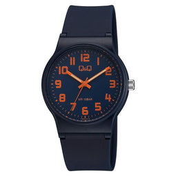 Q&Q VS50J012Y - Horloge - Sport - Analoog - Unisex - Plastic band - Rond - Cijfers - Kunststof - Donkerblauw - Oranje - 10 ATM