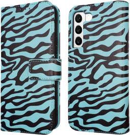 iMoshion Hoesje Geschikt voor Samsung Galaxy S22 Hoesje Met Pasjeshouder - iMoshion Design Bookcase smartphone - Meerkleurig / Black Blue Stripes