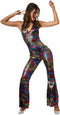 Dressforfun Disco Girl XL - Verkleedkostuum - Jumpsuit met nekband - Neon met regenboogkleurige stippen