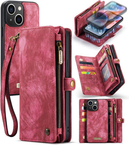 Caseme - Geschikt voor iPhone 15 - Vintage 2 in 1 portemonnee hoes - Rood