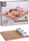 4-delige sushi serveer set met bamboe houten serveerplank en 3 porseleinen kommetjes - 28 x 24 cm