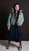 Like Flo F107-5280 - Meisjes Jas - Mint Faux Fur met Animal Print Voering - Maat 146