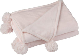 J-Line Plaid Pompom - fleece deken - polyester - lichtroze - 170 x 130 cm - woonaccessoires